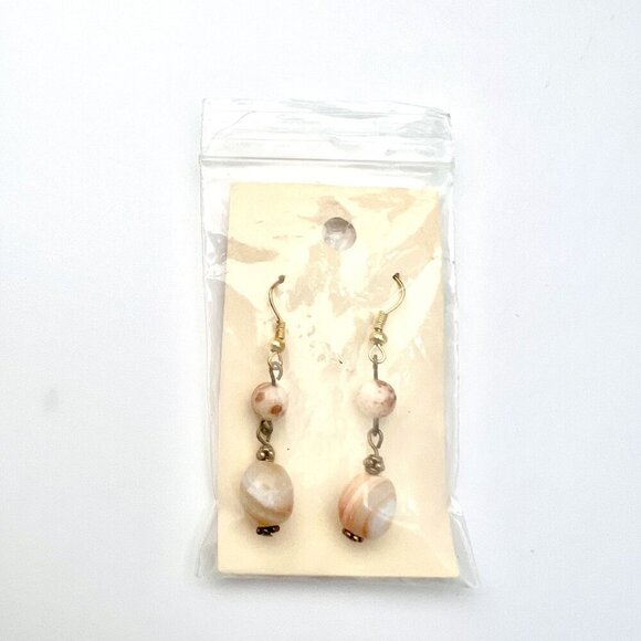Handmade Dangle Earrings Natural Stone Beads & Gold-Tone Hooks - Picture 6 of 8